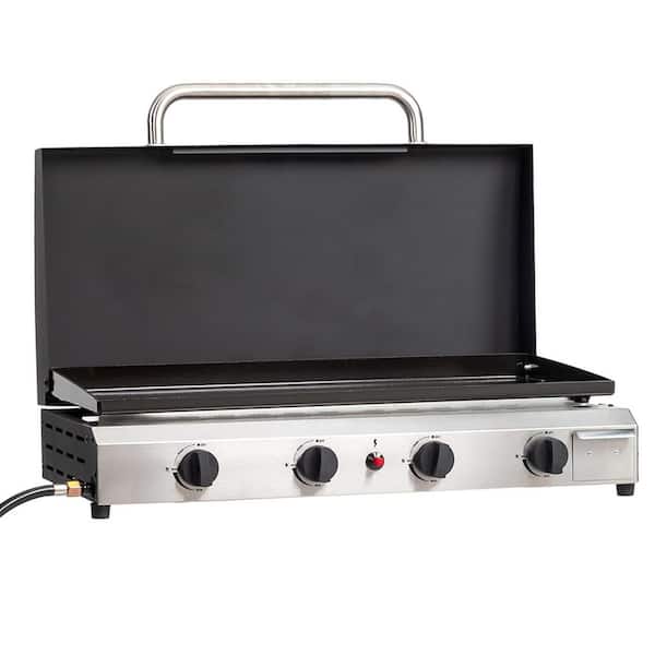 4 Burner 40,000 BTU Portable Propone Tabletop Flat Top Gas Grill in Black with Cover