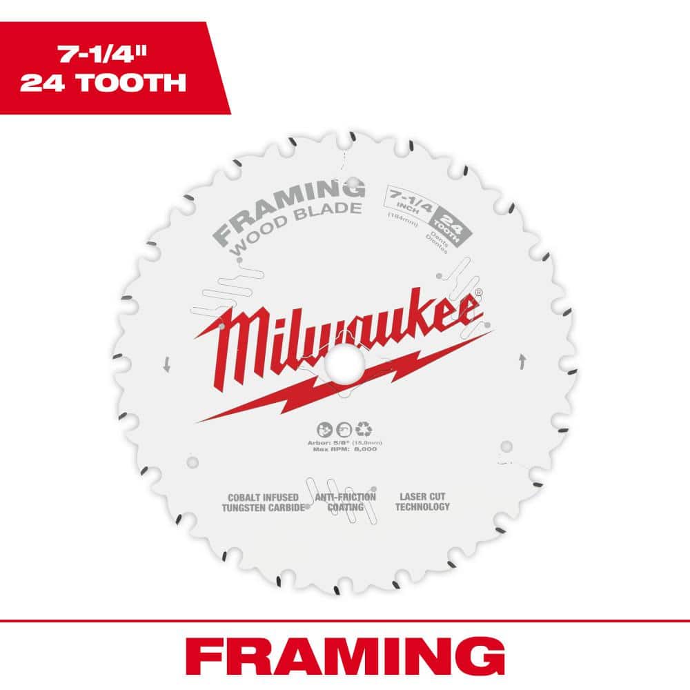 Milwaukee 7-1/4 in. x 24-Tooth Tungsten Carbide Framing Circular Saw Blade (25-Pack) -  48-40-1720