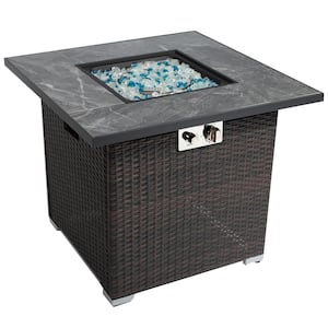 30 in. 40000 BTU Wicker Outdoor Propane Fire Pit Table with Lid, Glass Rocks and Rain Cover, Espresso