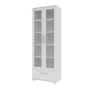 Serra 71.85 in. White Faux Wood 5-shelf Standard Bookcase with Glass Door