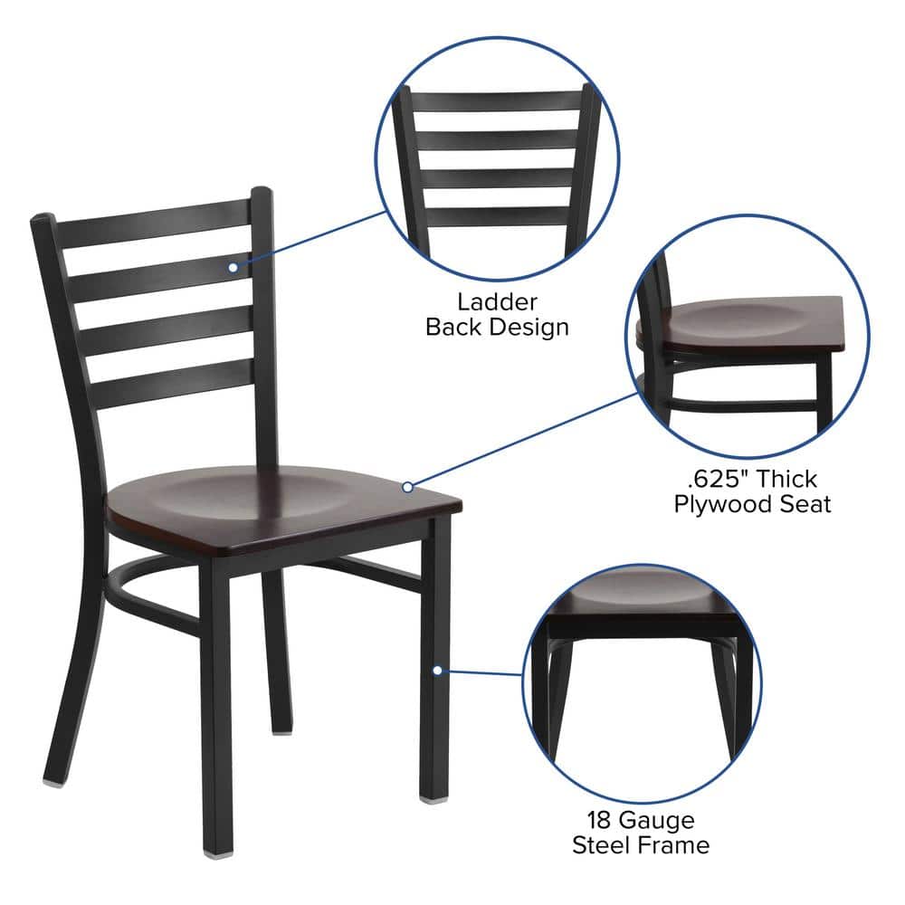 High Ladderback Walnut Wood Seat with Black Metal Frame Chair