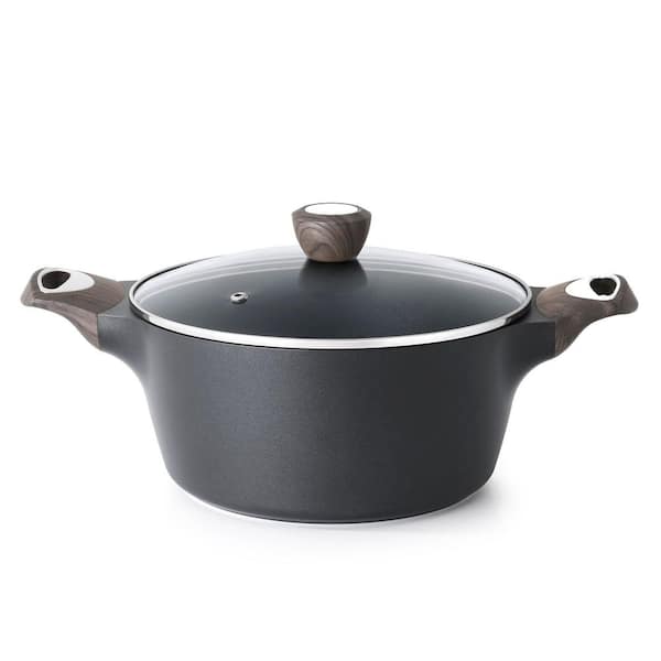 Classic Series 4.5 qt. Aluminum Nonstick Stock Pot with Glass Lid, Induction Compatible, Healthy Pasta Pot, in Black