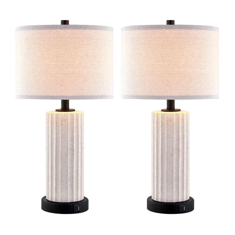 White Ceramic Table Lamp Set with USB Ports and Touch Control