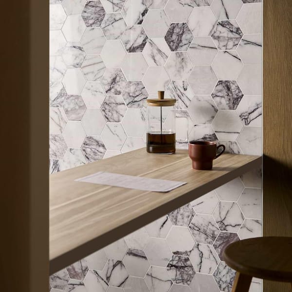 Etherea Lilac 12 in. x 12 in. Hexagon Polished Marble Mosaic Floor and Wall Tile (1 Sq. Ft. / Sheet)