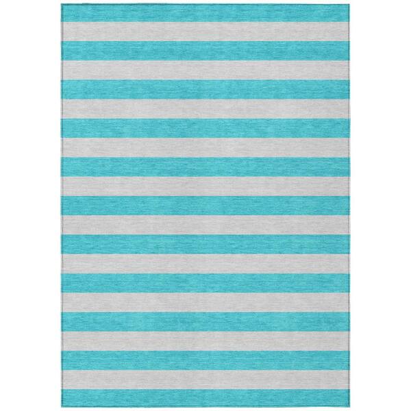 HomeRoots Turquoise 3 ft. x 4 ft. Woven Striped Polyester Rectangle ...