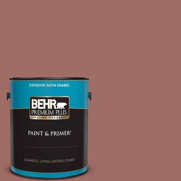 BEHR PREMIUM PLUS 1 gal. #190F-5 Brandy Satin Enamel Exterior Paint & Primer
