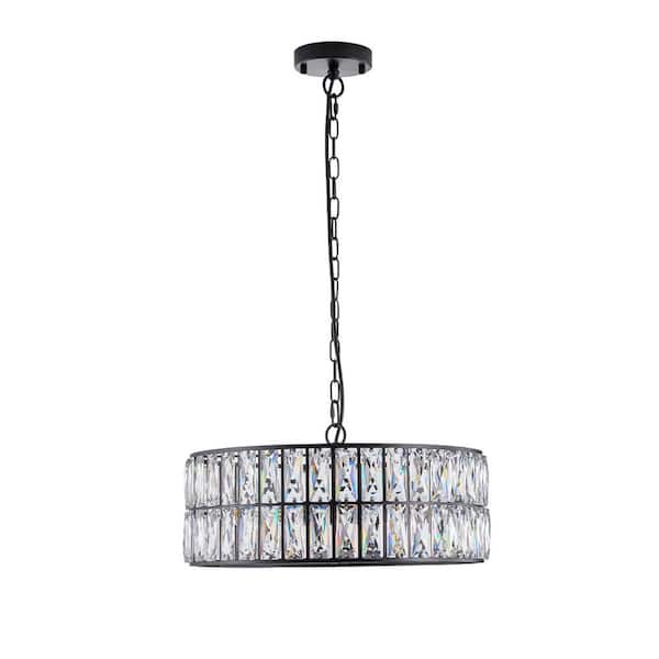 17.7 in. 6-Light Black Crystal Drum Chandelier, Modern Chandelier with Metal Frame for Dining Room (Bulbs Not Included)