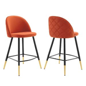 Cordial 36.5 in. Orange Low Back Counter Stool Counter Stool with Velvet Seat (Set of 2)