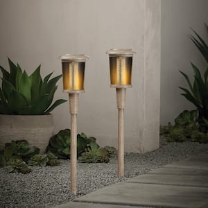 Ambrose Solar 6 Lumens Natural Oak Integrated LED Flicker Flame Torch Path Light with Adjustable Height (2-Pack)