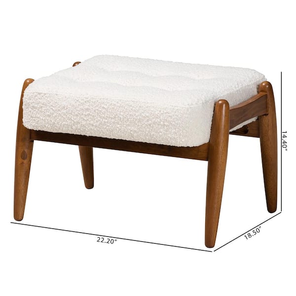 Baxton Studio Jeanine White and Walnut Brown Fabric Ottoman