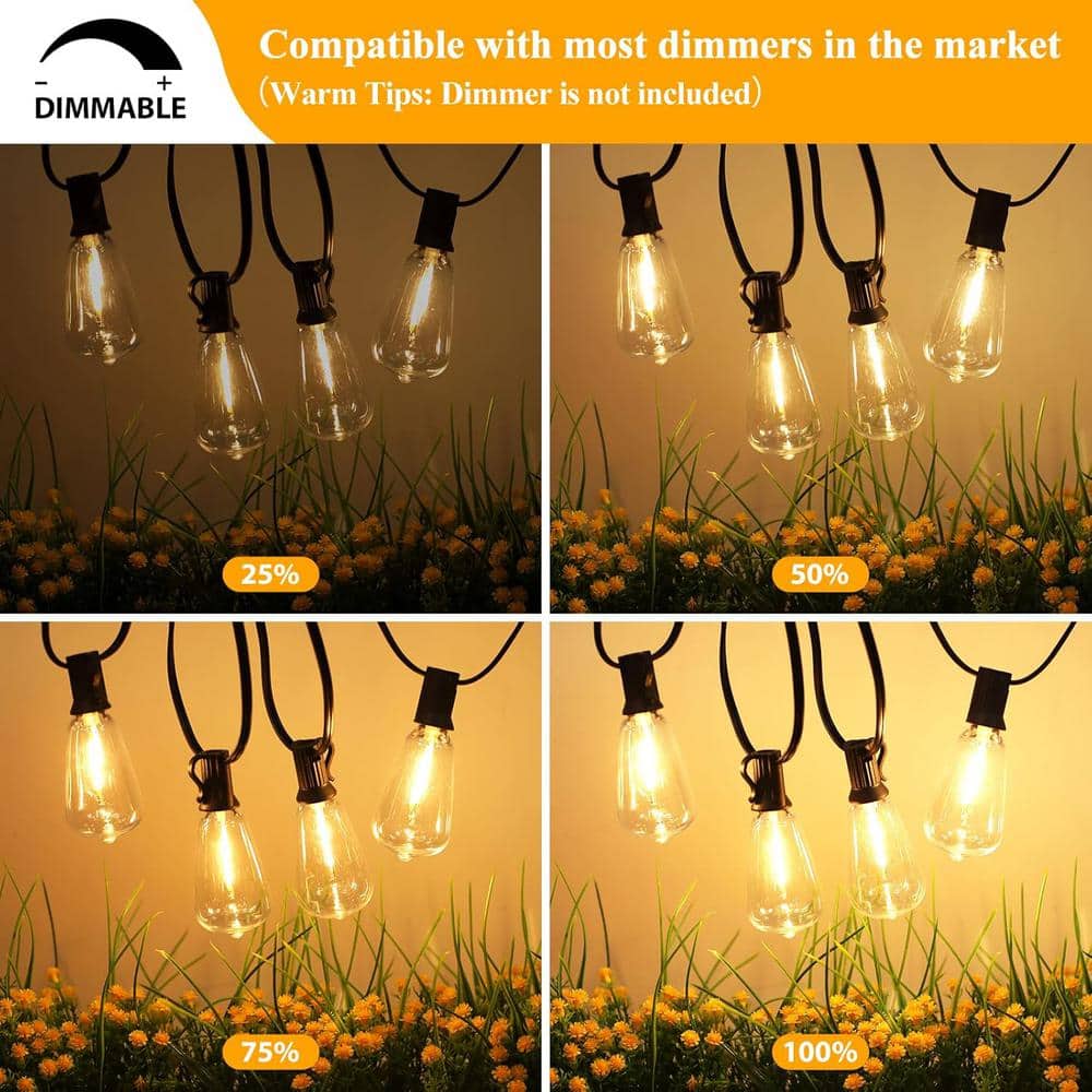 100FT Black LED Outdoor String Lights with Shatterproof Edison Bulbs
