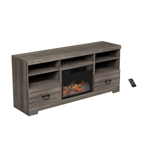 Northwest 65 in. Freestanding Electric Fireplace TV Stand Console in Woodgrain Black-Brown