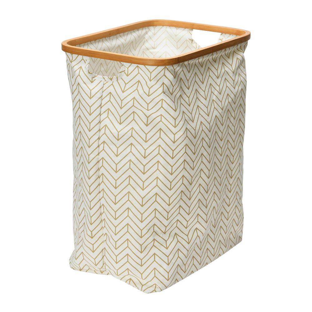 HOUSEHOLD ESSENTIALS Tan Chevron Rectangle Krush Hamper with Bamboo Rim