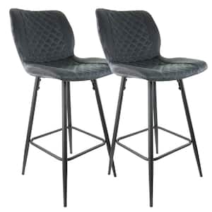 2-Piece Diamond Stitched Faux Leather 39 in. Bar Chair in Black with Metal Legs
