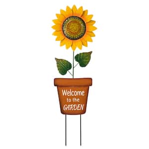 36 in. H Metal Welcome to the Garden Sunflower Yardstake