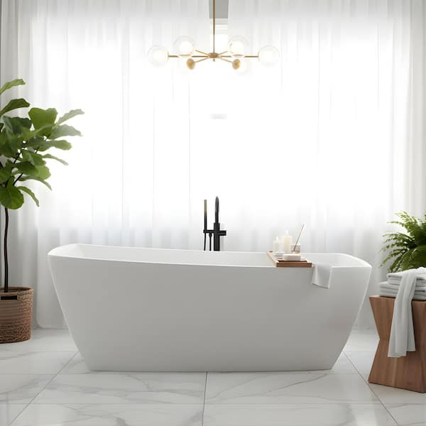 Sorgue 67 in. Acrylic Flatbottom Freestanding Bathtub in White/Matte Black