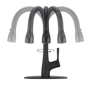 Swan Single Handle Pull Down Sprayer Kitchen Faucet 360° rotation Stainless in Matte Black