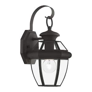 Aston 12.5 in. 1-Light Bronze Outdoor Hardwired Wall Lantern Sconce with No Bulbs Included
