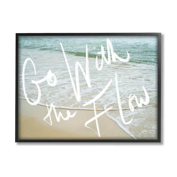 Stupell Industries Go With the Flow Phrase Incoming Beach Tide By Daphne Polselli Framed Print Nature Texturized Art 24 in. x 30 in.