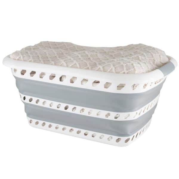 SIMPLIFY Collapsible Laundry Basket in White/Grey 27217
