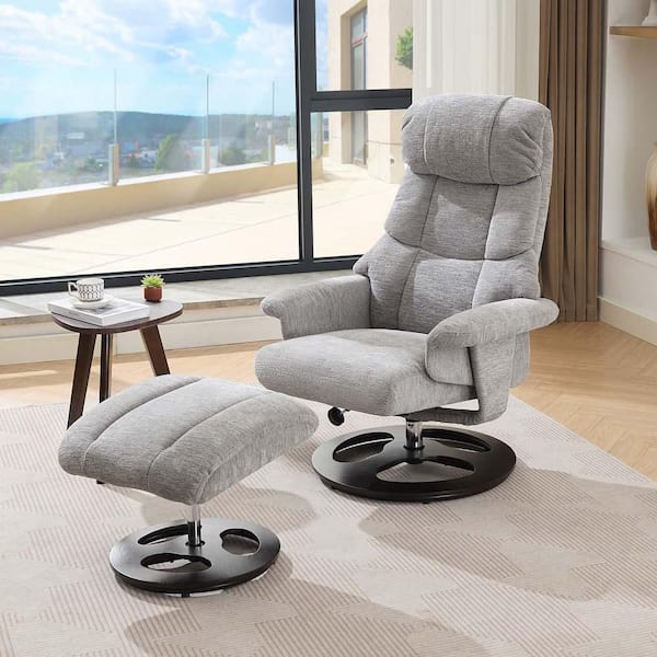Grey Metal Outdoor Chaise Lounge with Grey Cushion, 360° Swivel
