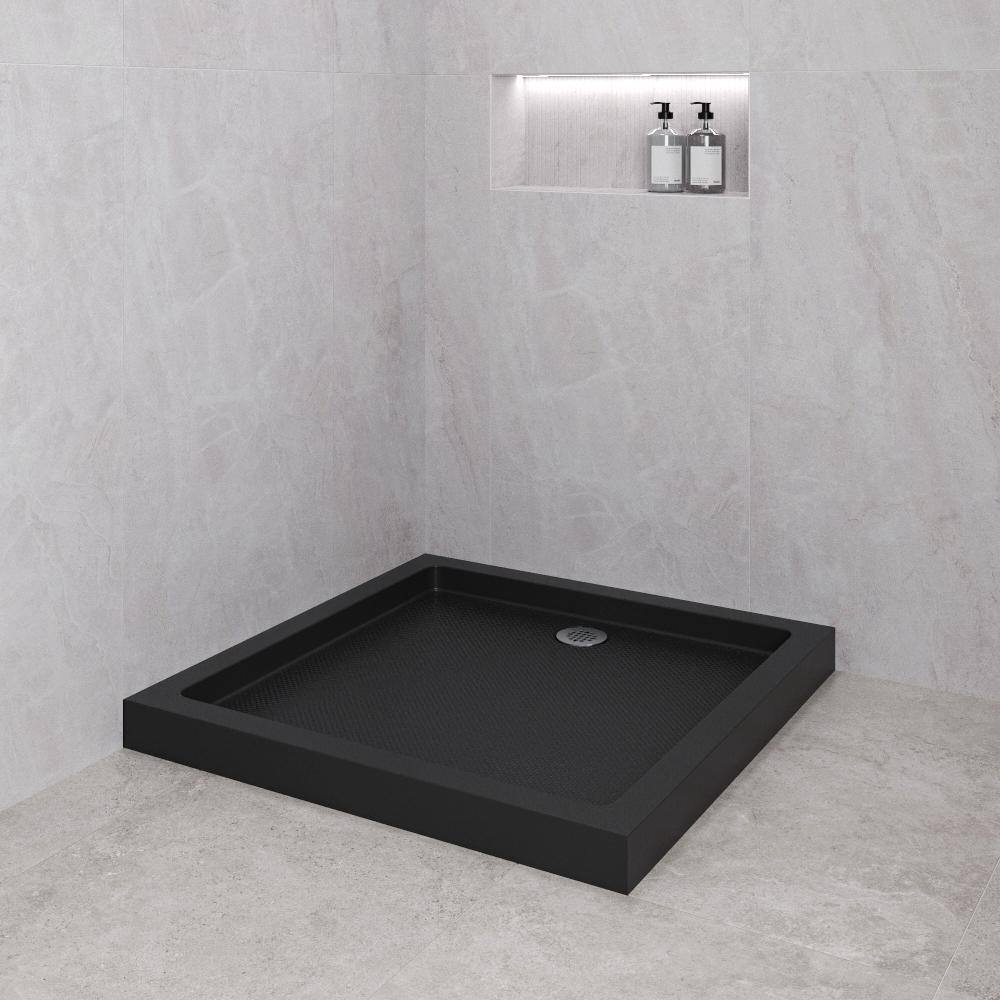 Glossy Black 36'' x 36'' Corner Acrylic Shower Base with Right Drain