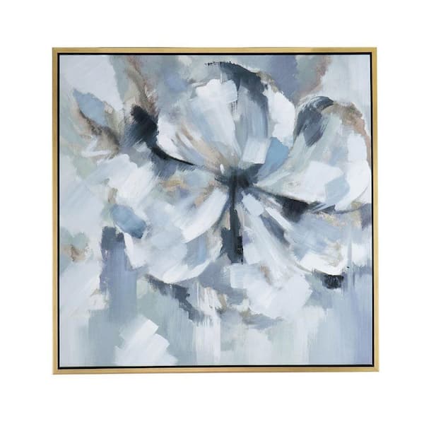 Miscool Anky Framed Art Print 39.4 in. x 39.4 in. Large Modern Flower Oil Painting, Square Gold Frame Wall Art