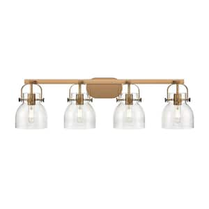 Pilaster II Bell 36.5 in. 4-Light Brushed Brass Vanity Light with Glass Shade