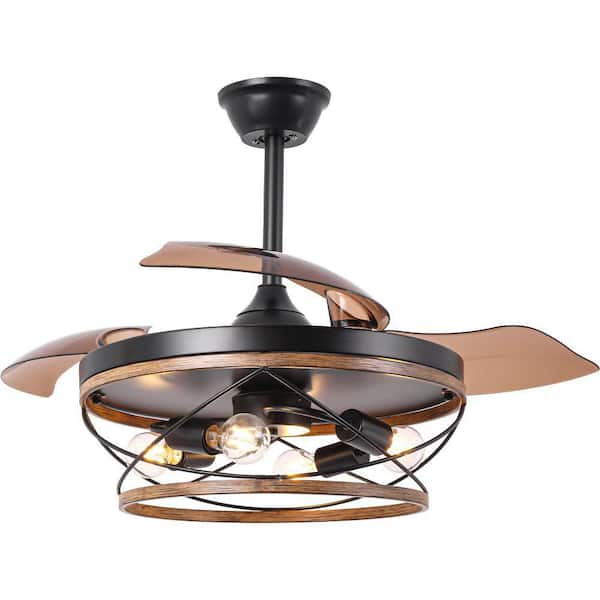 Glend 42 in. Black Down Rod Industrial Indoor Ceiling Fan with Light, 6 Speed Reversible Quiet Ceiling Fan w/Remote