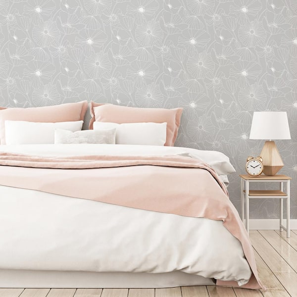 Linear Floral Grey Removable Wallpaper Sample