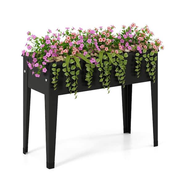 24 in. x 11 in. x 18 in. Raised Garden Bed Elevated Black Metal Planter Box with Legs Drainage Holes Gardening Box