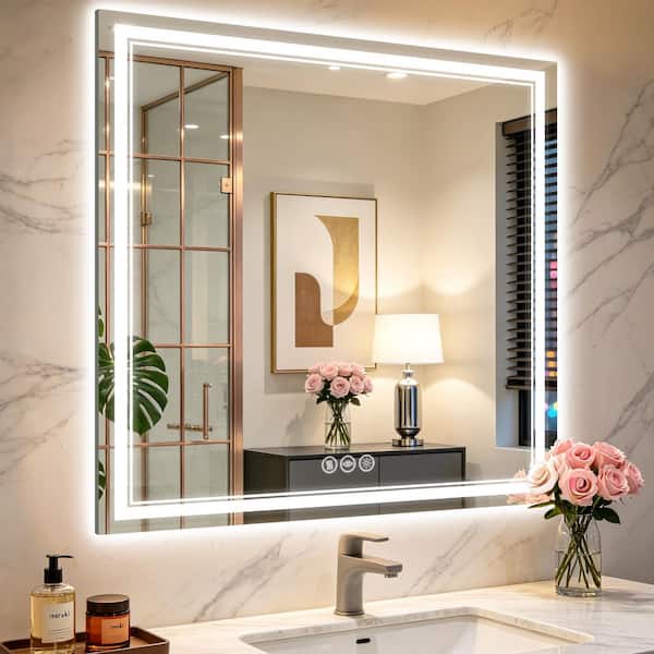 36 in. W x 36 in. H Rectangular Frameless Anti-Fog Front And Backlit LED Wall Mirror Bathroom Vanity Mirror