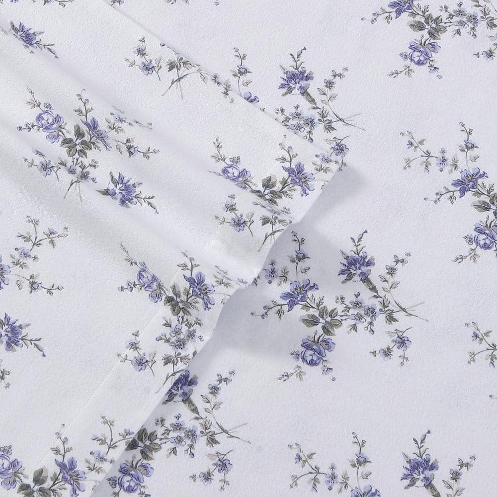 Jessika Purple Floral Cotton Flannel King Sheet Set