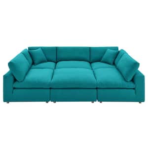 Commix 78 in. Square Arm 6-Piece Fabric U-Shaped Sectional Sofa in Teal
