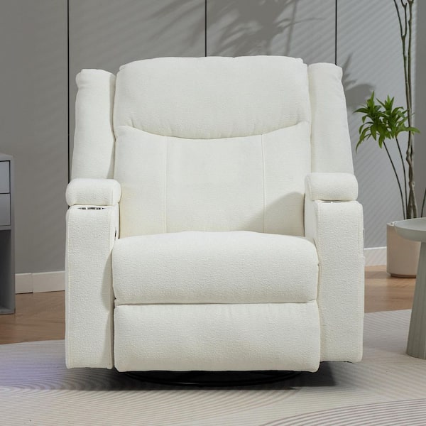 YOFE 25.2 in. Extra Wide Cream White Velvet Power Swivel Rocker