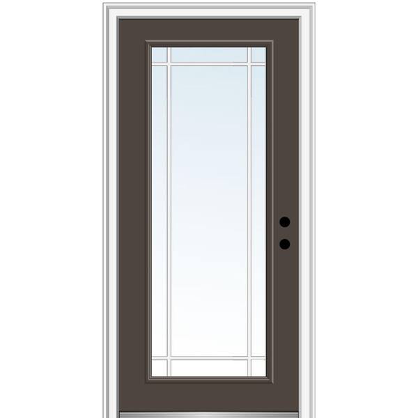 MMI Door 32 in. x 80 in. Internal Grilles Left-Hand Inswing Full Lite Clear Painted Fiberglass Smooth Prehung Front Door