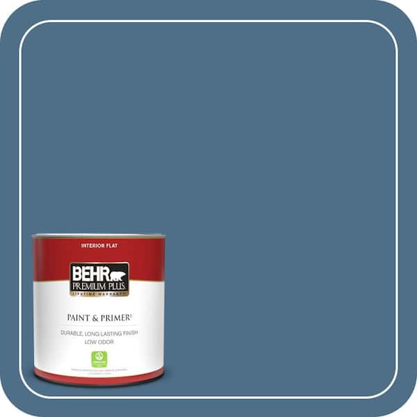 BEHR PREMIUM PLUS 1 qt. #570D-6 Neptune Blue Flat Low Odor Interior Paint & Primer