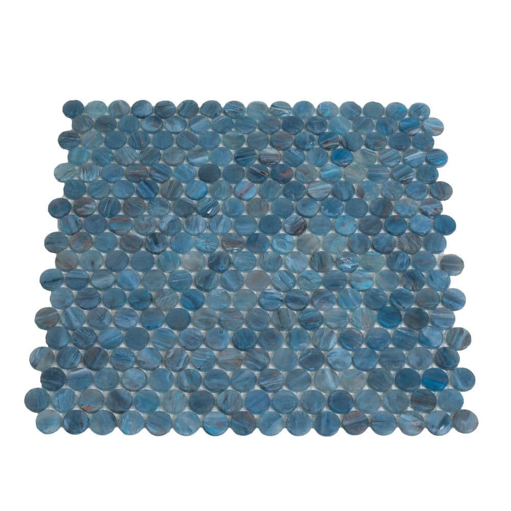 Gray and Blue Penny Round Glass Mosaic Tile 12.2" x 12.2"