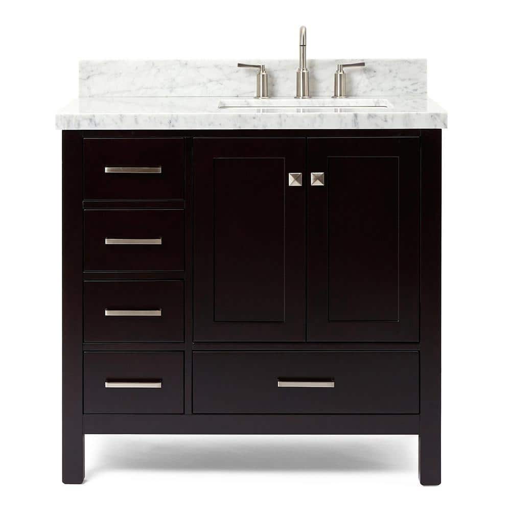 Cambridge 37" Espresso Wood Single Basin Vanity with Marble Top