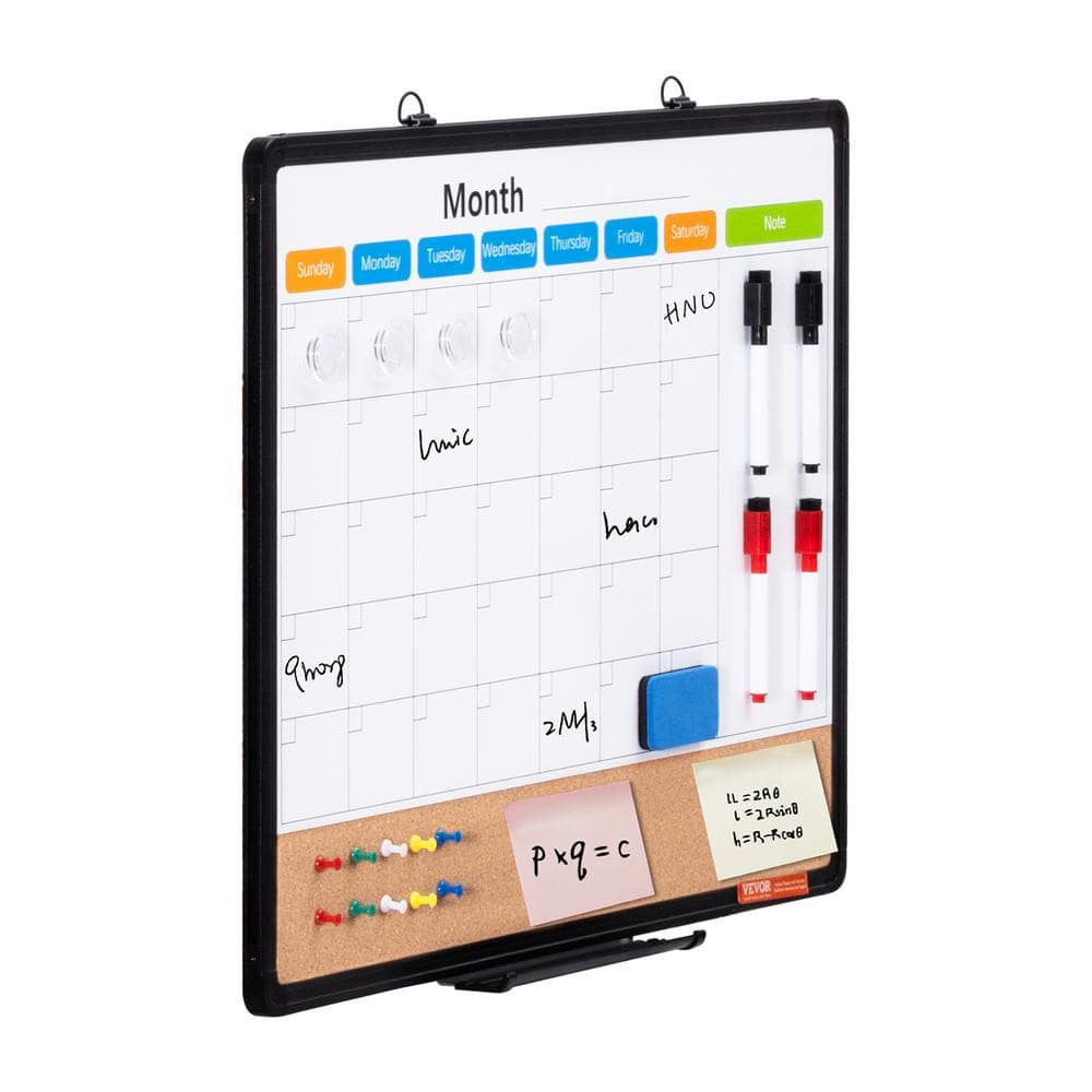 VEVOR 24 in. L x 18 in. W Monthly Calendar Whiteboard and Cork Board Combo with 2-in-1 Magnetic Dry Erase Bulletin Board