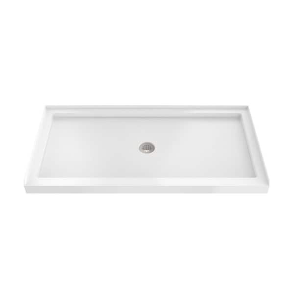 SlimLine 54 in. L x 36 in. W Alcove Rectangular White Shower Pan Base with 2 in. Round Center Drain in Polished Nickel