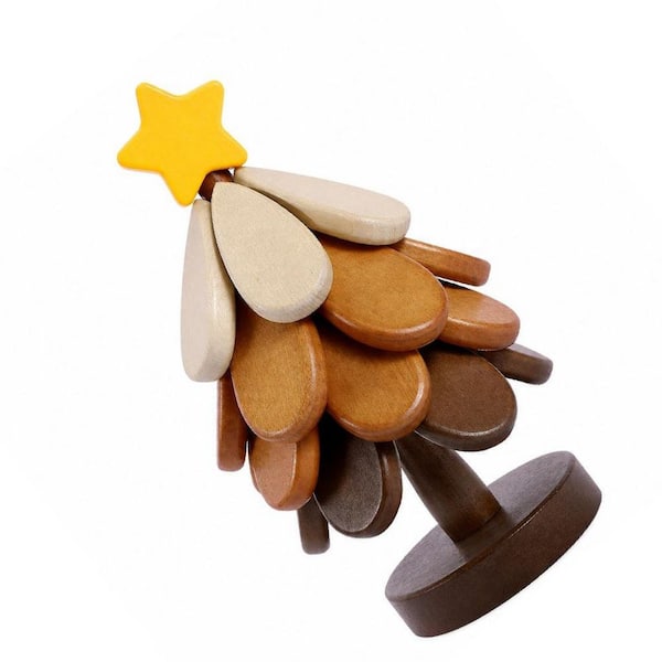 4-Pack Walnut Wooden Christmas Tree Shape Trivets for Hot Pot Pans Dishes