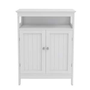 White Wood Storage Cabinet with Double Doors, Bathroom Freestanding Floor Cabinet