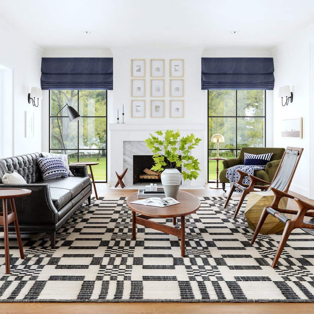 Gray and Off-White Geometric Synthetic Flat Woven 4' x 6' Area Rug
