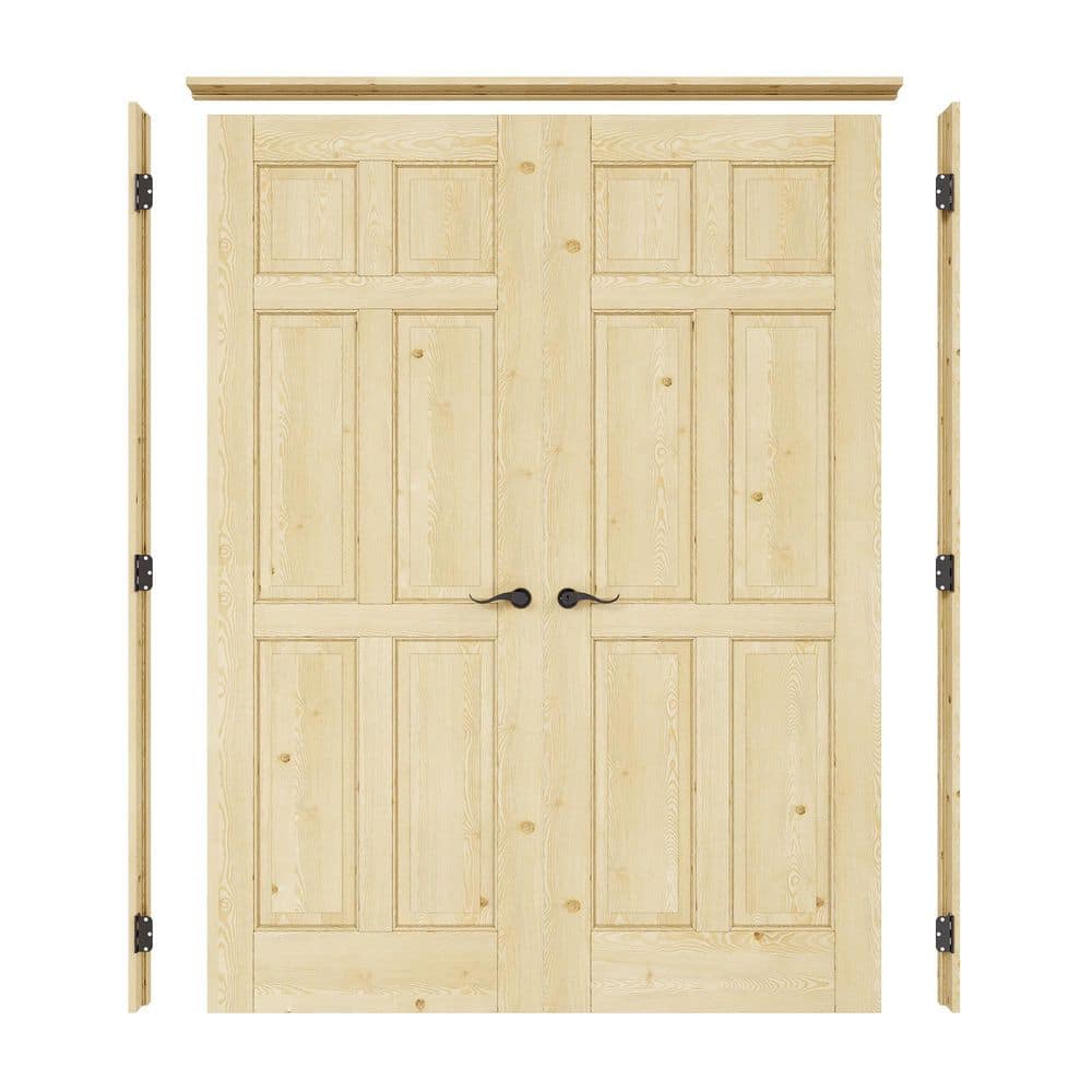 60 in. x 80 in. 6-Panel Universal Solid Core Unfinished Pine Wood Double Prehung Interior Door + Quick Assemble Jamb price history on PriceWatchPro