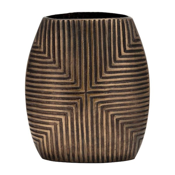 Liv & Skye 12 in. Bronze Metal Ribbed with Brass Antique Decorative Vase