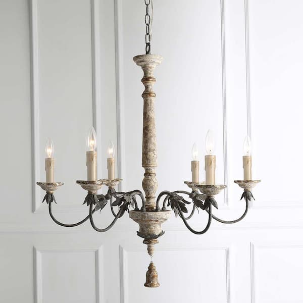 The Gray Barn Stable View 6-Light Rustic French Country Island Chandelier for Kitchen - D39* H38 - Off-White