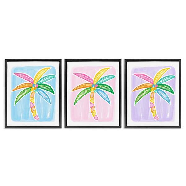 Fun Summer Palms by Lisa Nohren 3 Pieces Black Floater Frame Nature Graphic Art Print 31 in. x 25 in.