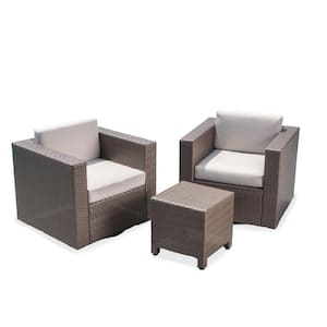 Puerta Light Brown 3-Piece Faux Rattan Patio Conversation Seating Set with Ceramic Grey Cushions