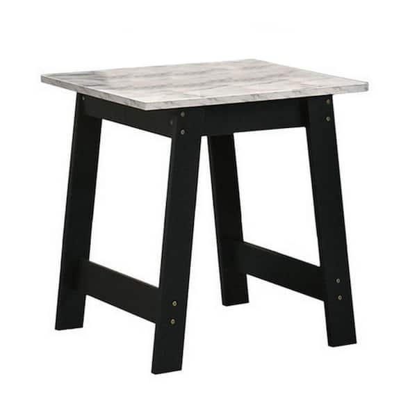 Benjara 19 in. Black Square Marble End Table with Flared Style Legs